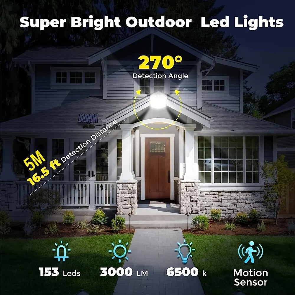 SunBright 153 | Solarbetriebene Außenleuchte | Bewegungssensor & Wetterfest | 153 LEDs