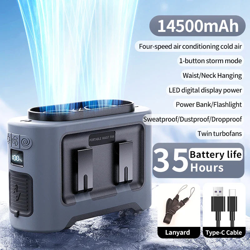 WindFlex | Tragbarer Ventilator mit Powerbank | 5 Windmodi & LED-Licht