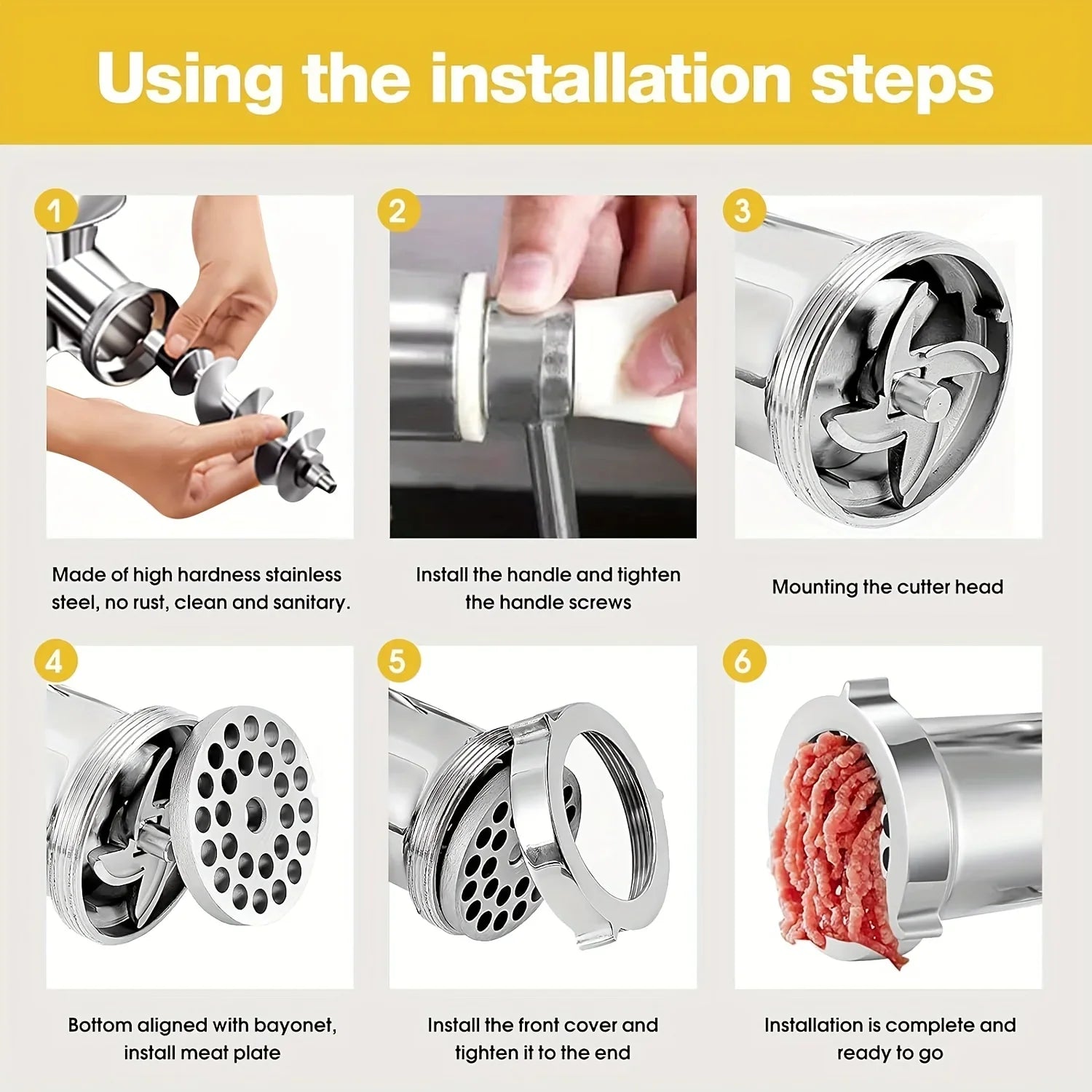 MeatCraft ProManuell | Manuelle Fleischwolf & Zerkleinerer | Edelstahl | Robuste Tischklemme