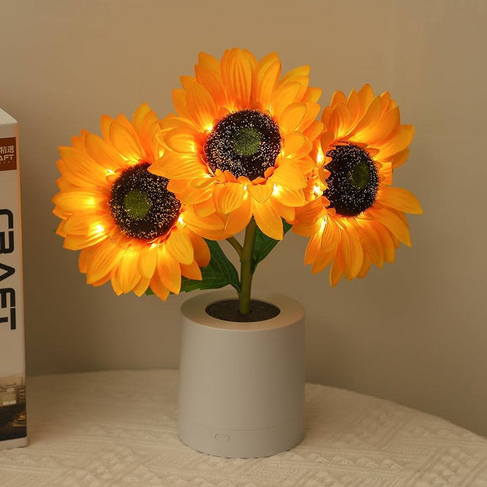 Solafleur LED Tischlampe | Sonnenblumen Design | Warmweiß mit 2 Lichtstufen | USB & Netzbetrieb