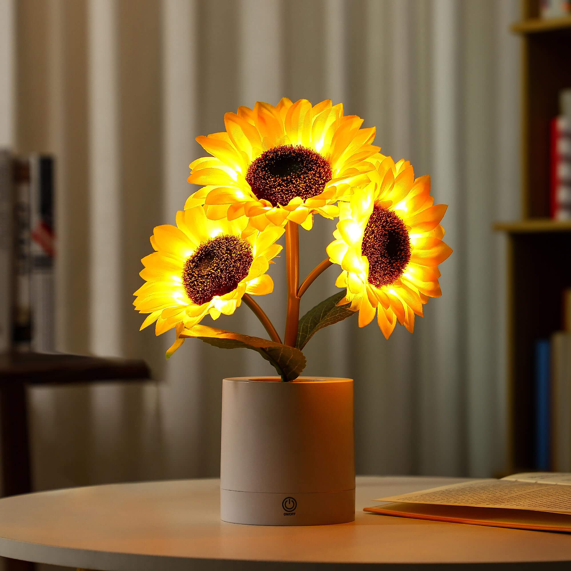 Solafleur LED Tischlampe | Sonnenblumen Design | Warmweiß mit 2 Lichtstufen | USB & Netzbetrieb