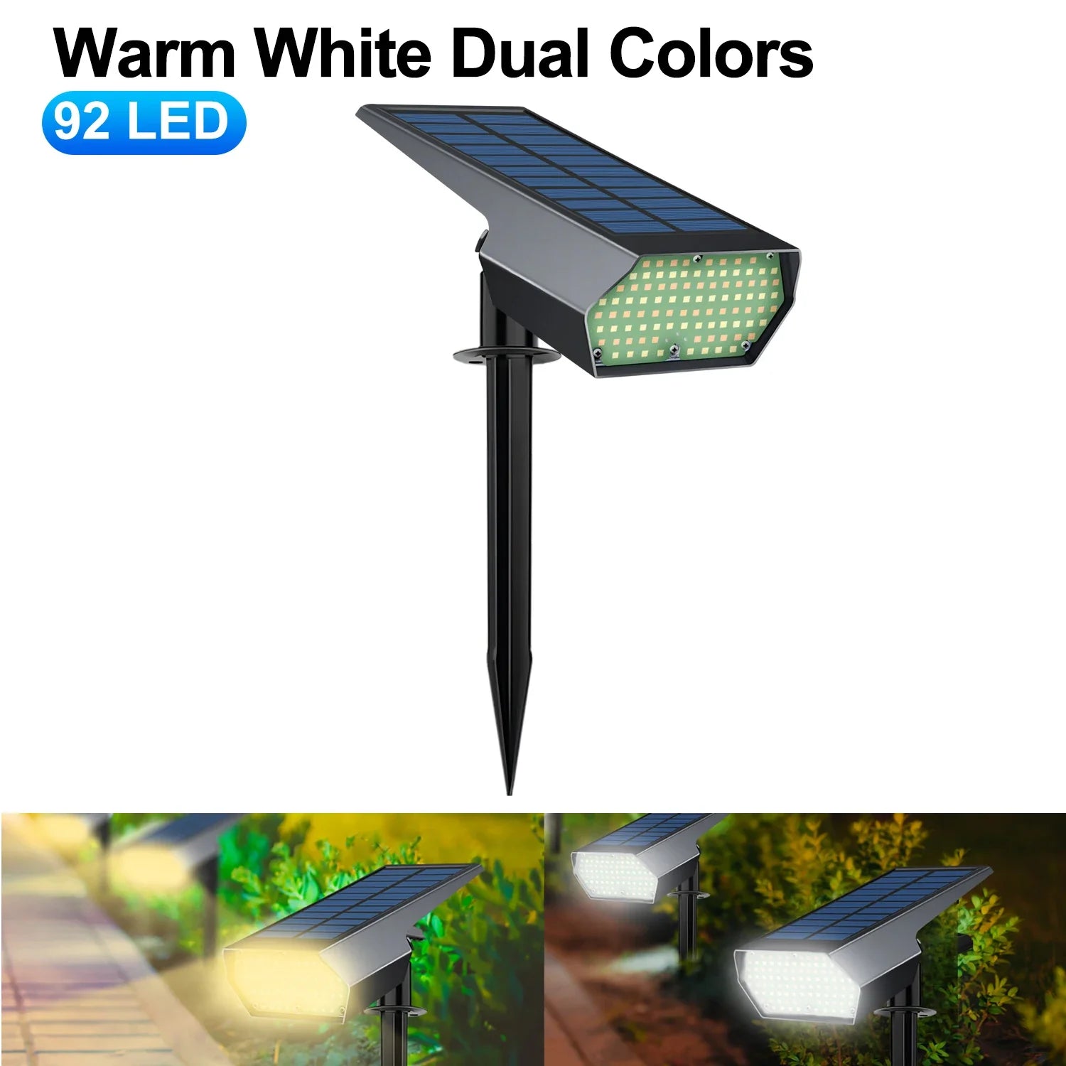 Solastra Gartenstrahler | 92 LEDs mit 2 Lichtfarben | IP65 Solarbetrieben | Für Rasen, Weg & Beet