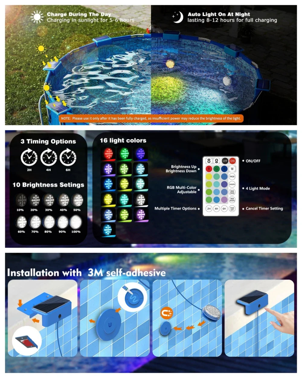 GlowStream | Solar-Poollicht | 16 Farben & Fernbedienung | IP68 Wasserdicht