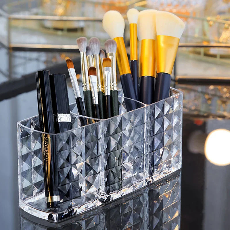 DiamondLux Organizer | Acryl | 3 Fächer | Luxus Diamant-Design für Schminktisch und Bad