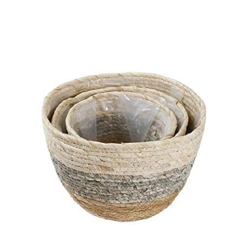 NaturaVive LeafBasket Pflanzenkorb aus Naturfaser | Handgeflochten & Robust | Für Boden & Tisch | Boho Deko für Zuhause & Büro