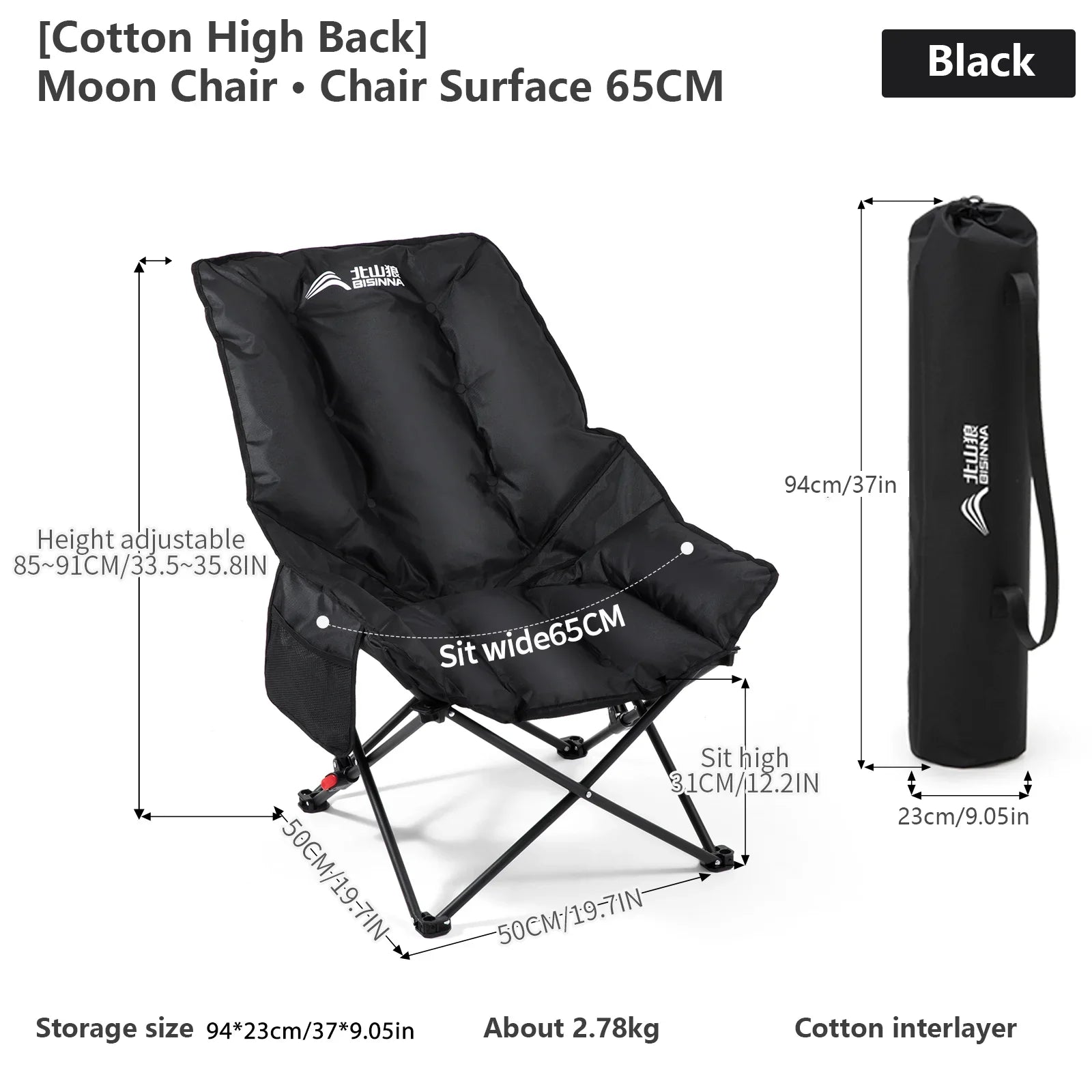 MoonRest LunaRelax Stuhl | Extra Weich & Verstellbar | Robuste Eisenkonstruktion | Für Camping und Picknick