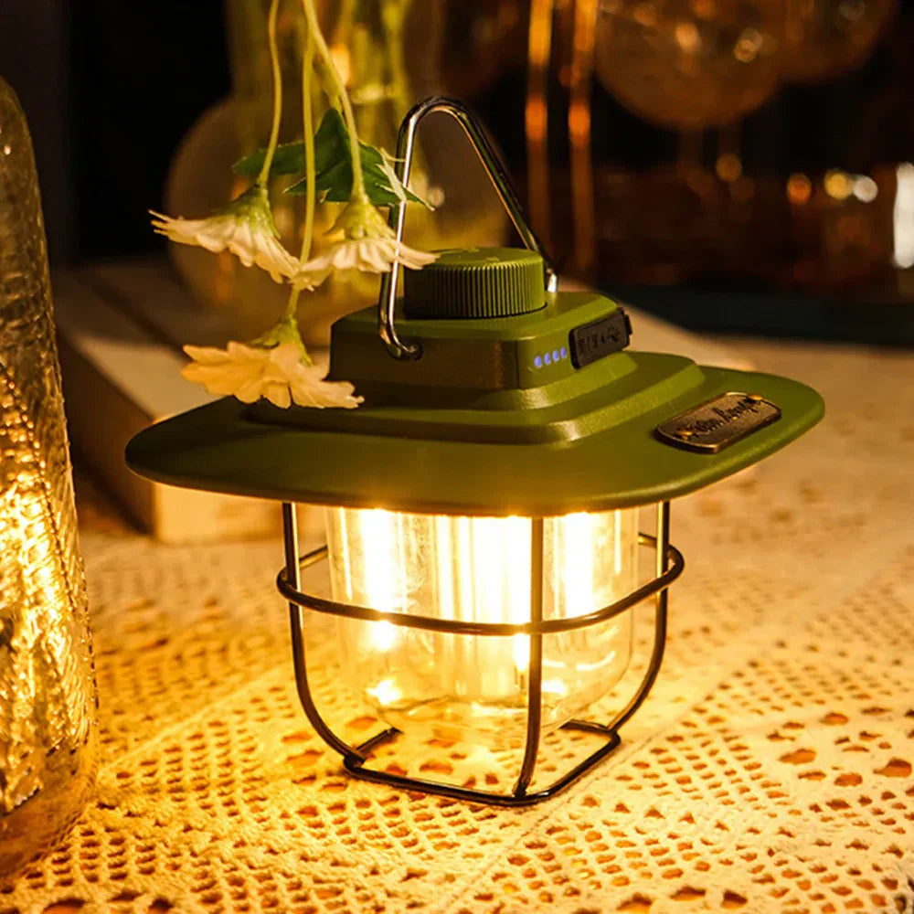 SolariaGlow | Wiederaufladbare LED-Retro-Laterne | Dimmbar & vielseitig | Camping, Garten & Balkon