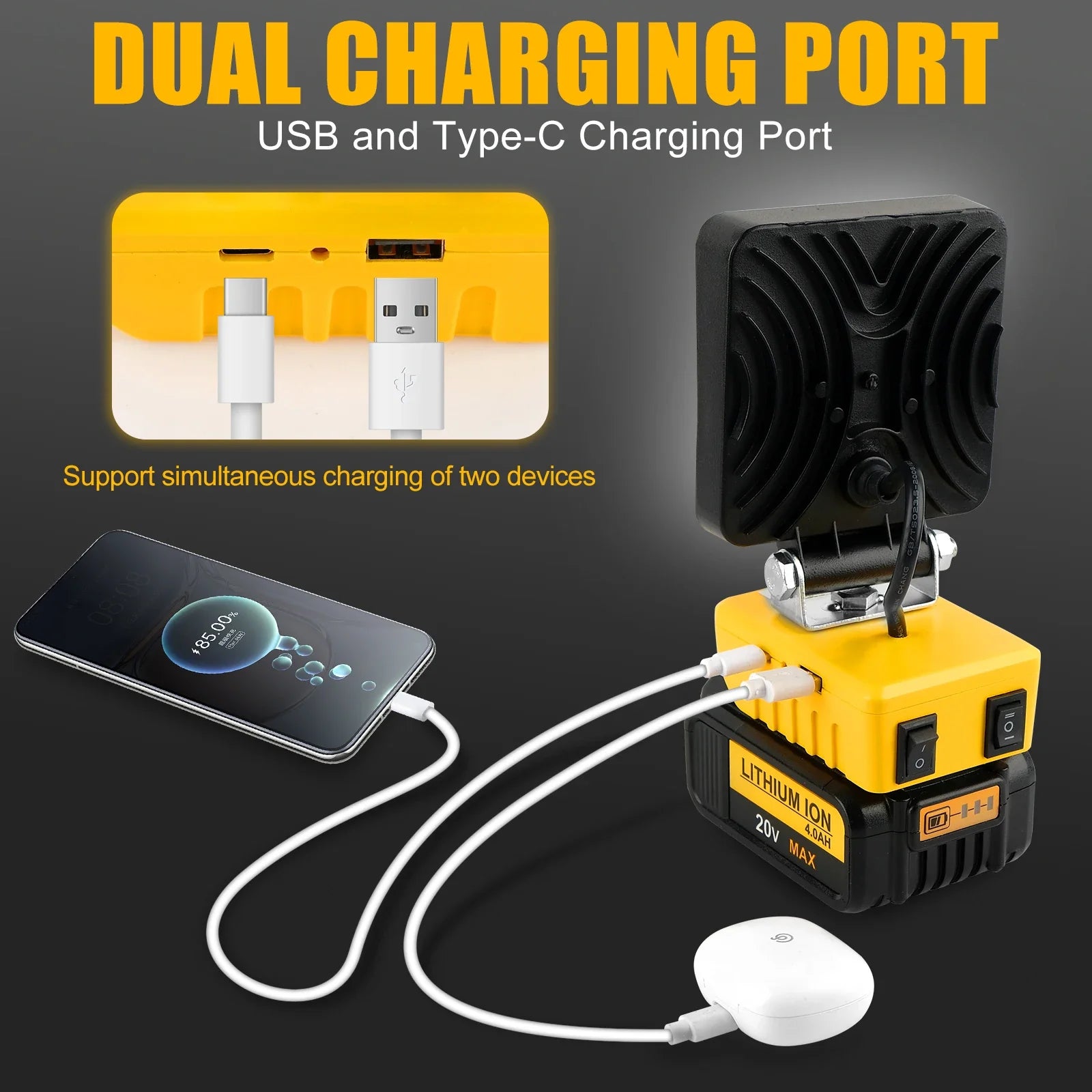 LumoPower 48 | Tragbare LED-Arbeitsleuchte | 5200 Lumen | Kompatibel mit DeWalt Akkus