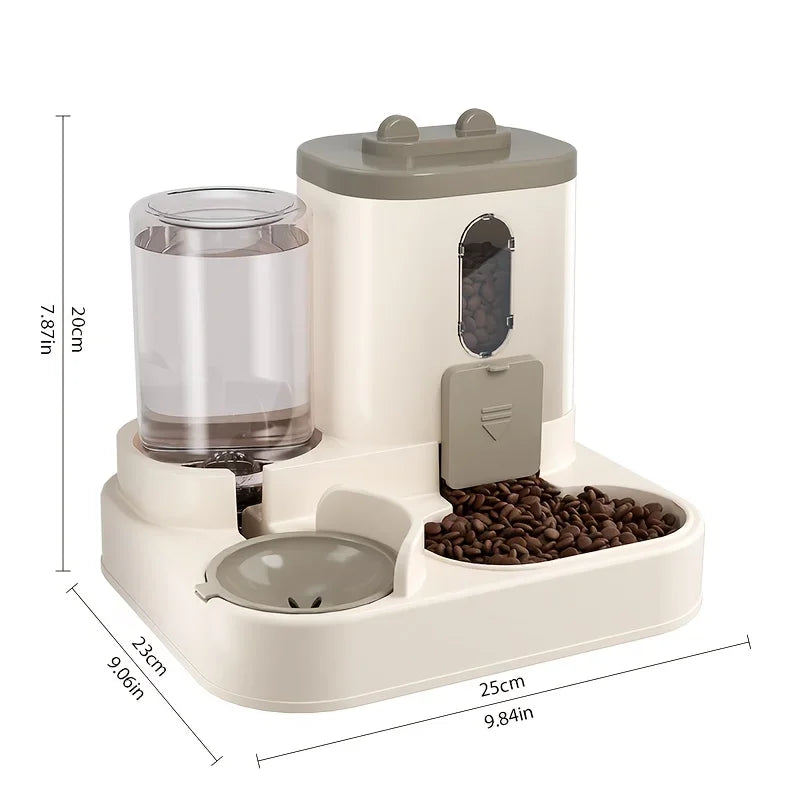 Petora | Automatischer Futter- & Wasserspender ohne Strom | 2-in-1 System mit Edelstahlnäpfen & Anti-Rutsch-Füßen | Ideal für Katzen & kleine Hunde