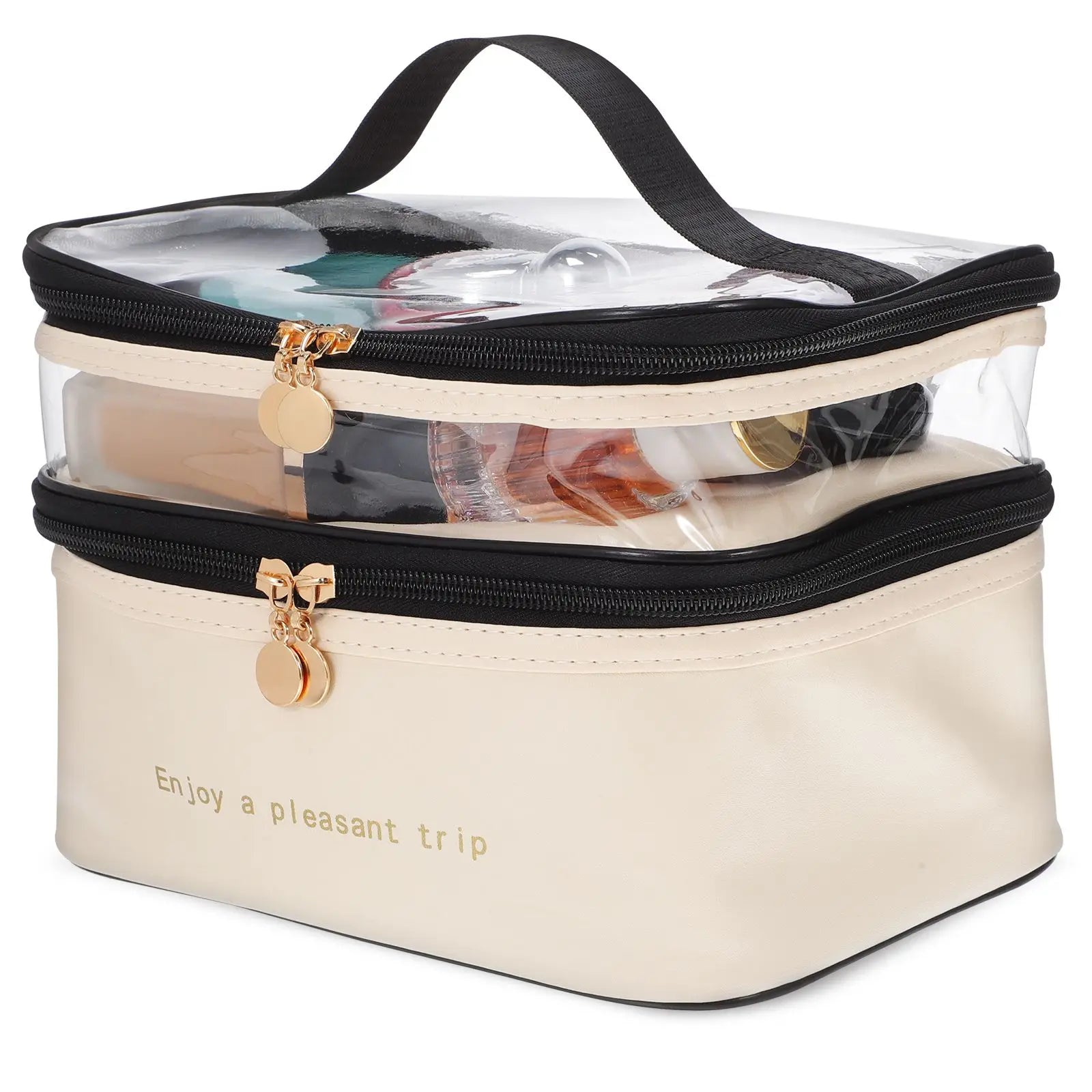 Traveluxe CosmoCase Kosmetiktasche mit Doppelkammer | Wasserabweisend & Transparent | Für Reisen & Beauty-Essentials