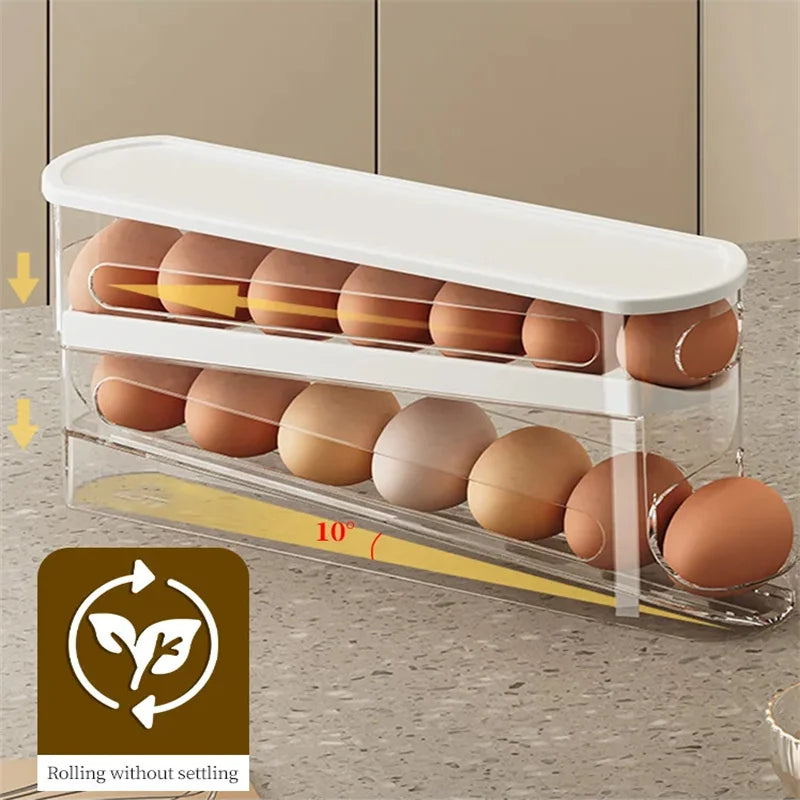 Eggora | Eierhalter mit Rollfunktion | 2 Etagen, 14 Eier, BPA-frei & rutschfest | Platzsparende Aufbewahrung im Kühlschrank & Küche