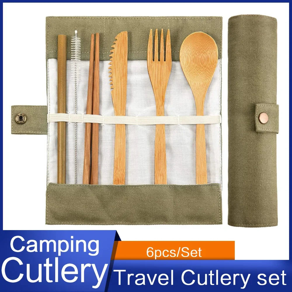 Leafory Bambus Besteckset | 6-teilig mit Tasche | Nachhaltig & Wiederverwendbar | Für Reisen, Büro & Camping