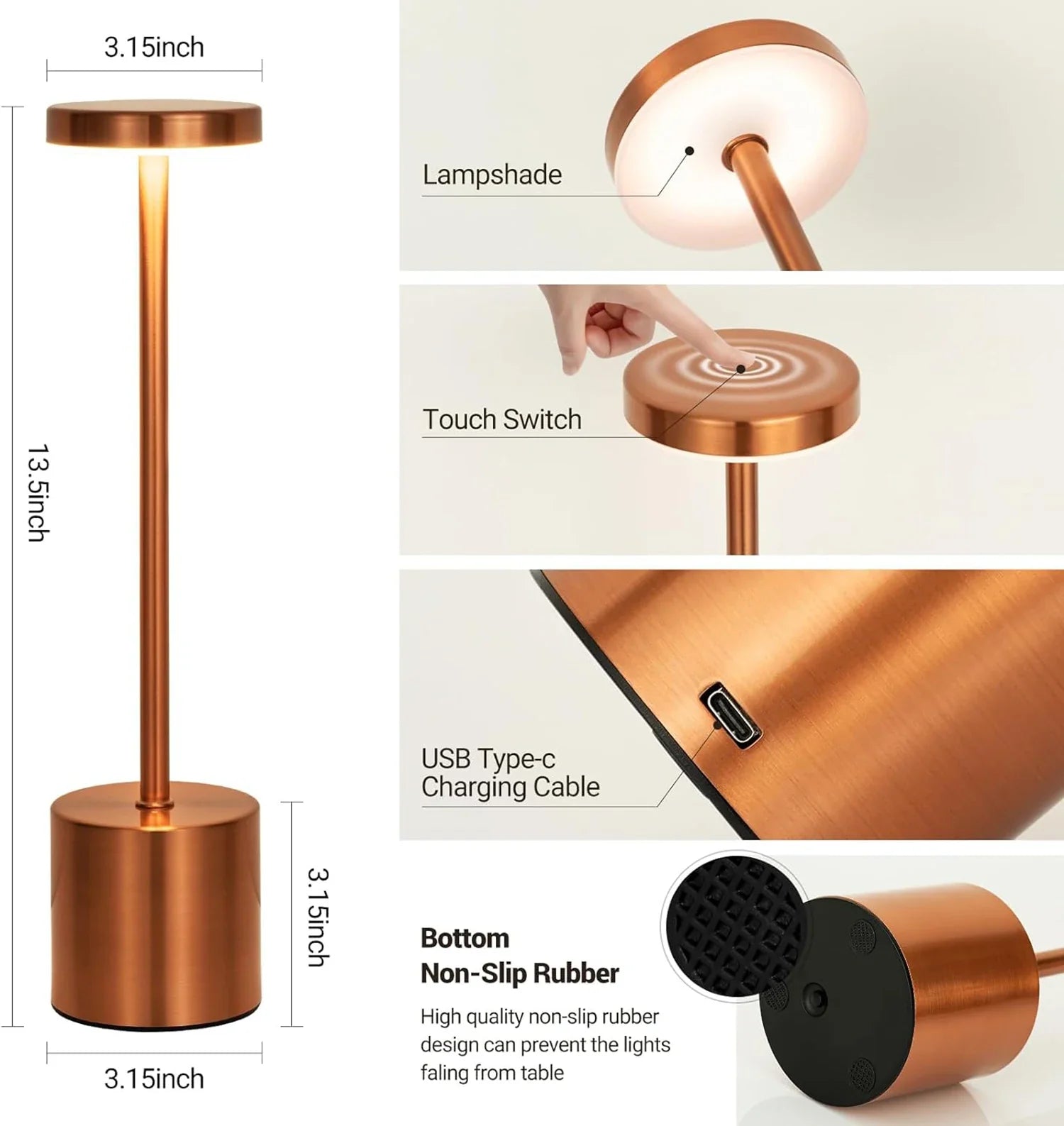 Valoria Touch Tischlampe | Kabellos & Dimmbar | Warmweiß LED | Aluminiumgehäuse