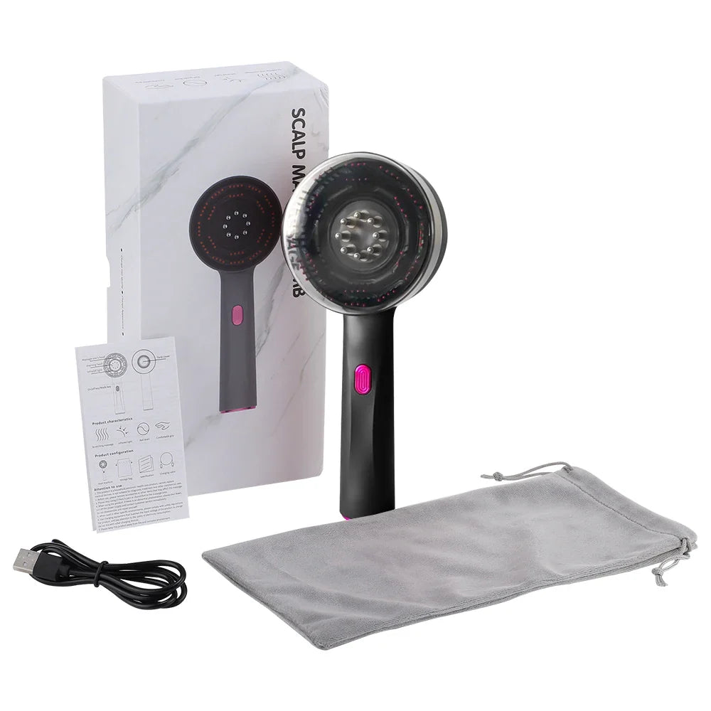DermaGlow | Mikrostrom Massagekamm | LED-Licht & Serumfunktion | 3 Massage-Modi