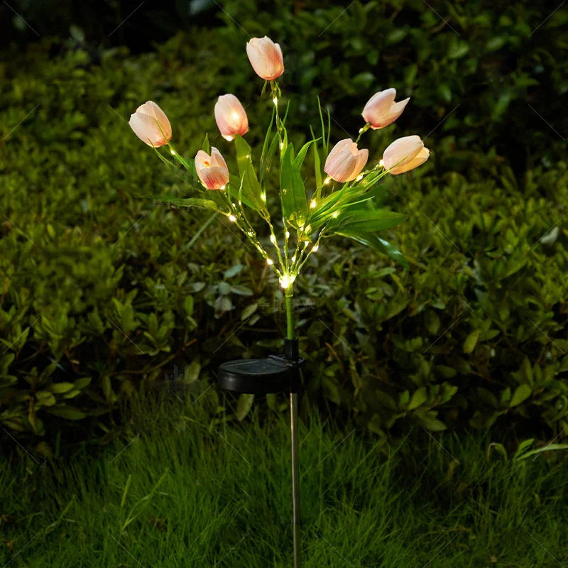 GlowPetal Solartulpe | Dekoleuchte für Garten & Balkon | LED-Licht & Wetterfest | Tulpenform mit Solarpanel