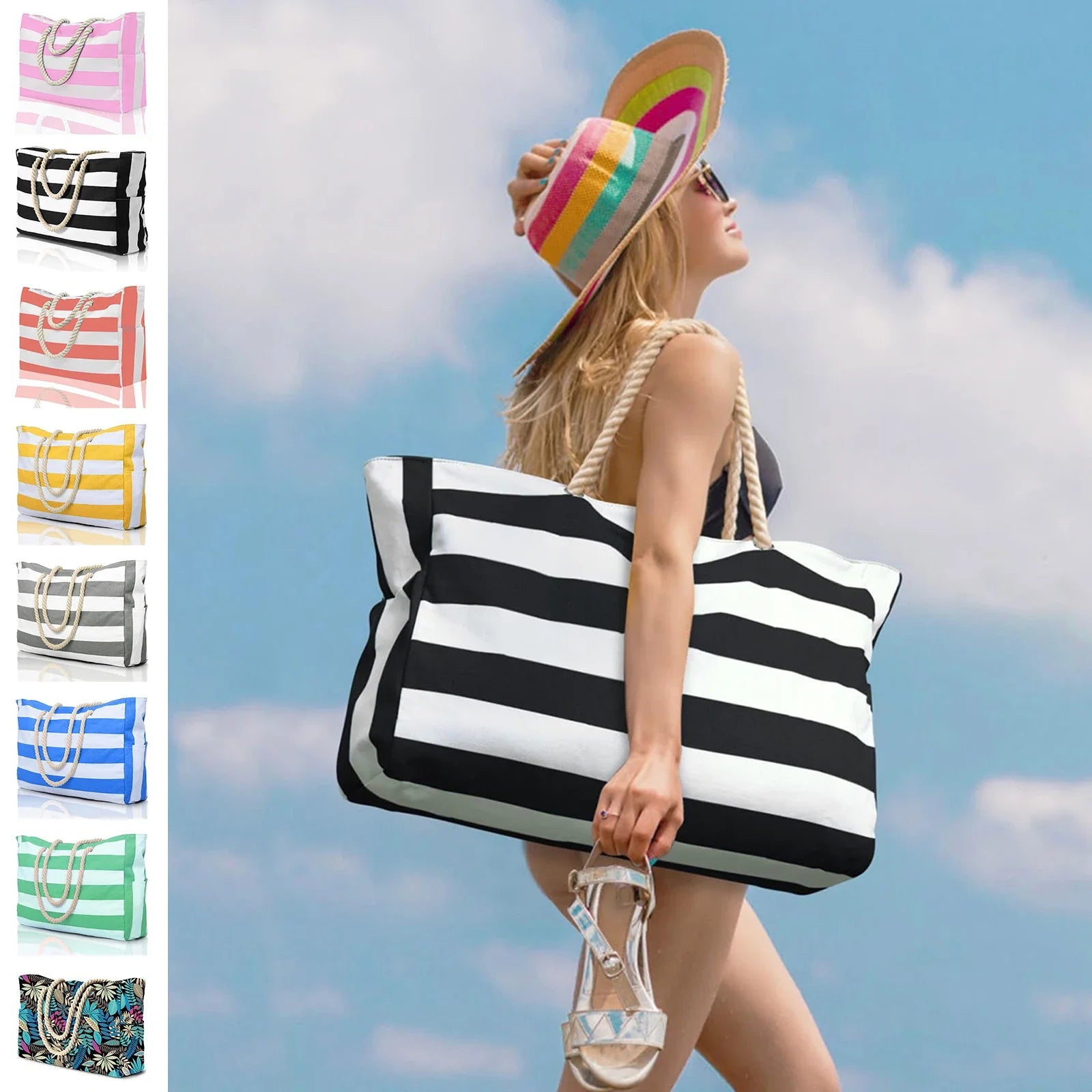 BeachVibe | Strandtasche | Wasser- & Sandabweisend | Leicht & Kompakt | Stylisch Gestreift