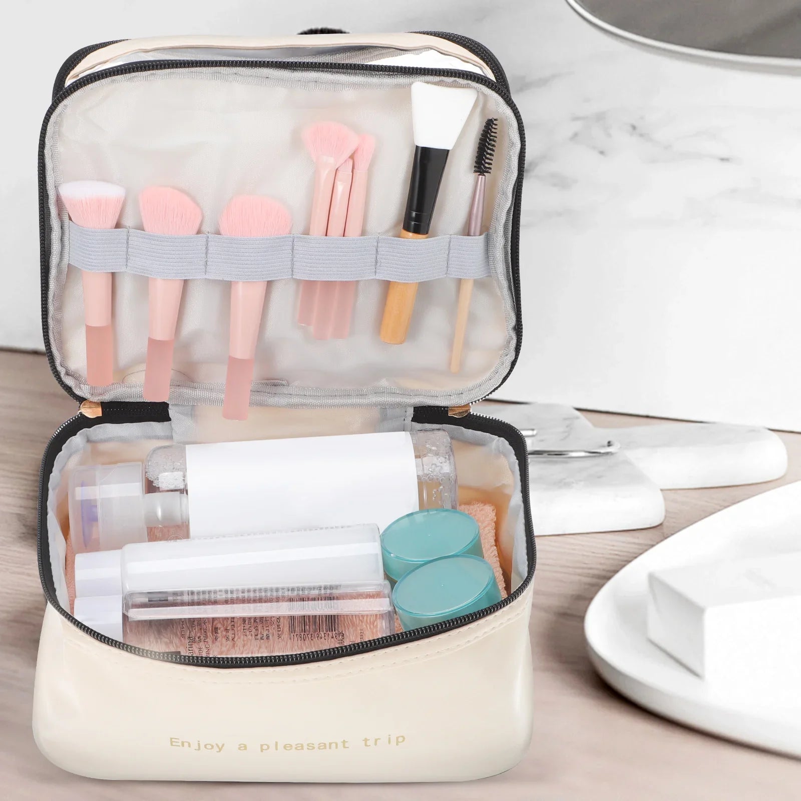 Traveluxe CosmoCase Kosmetiktasche mit Doppelkammer | Wasserabweisend & Transparent | Für Reisen & Beauty-Essentials