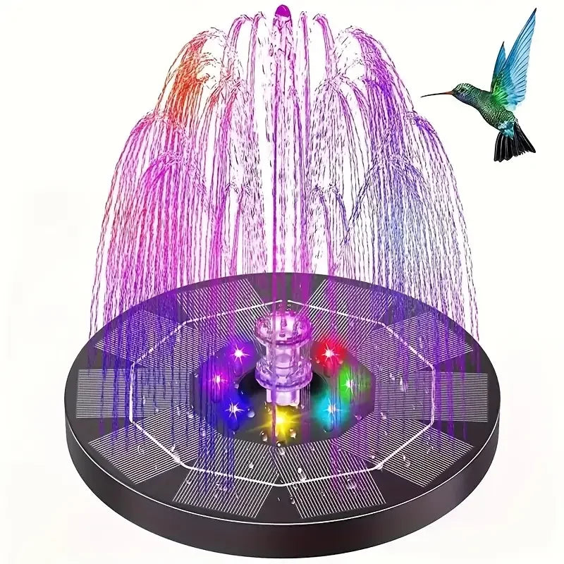 AquaGlow | Solar-Wasserbrunnen mit RGB LED | 6 Düsenaufsätze | 3.5W Solarpanel