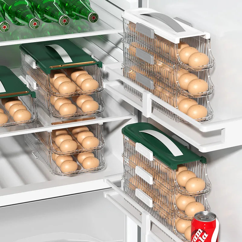 FridgeEase | Automatischer Eier-Rollmechanismus | Stapelbar & Transparent | Für Ordnung im Kühlschrank
