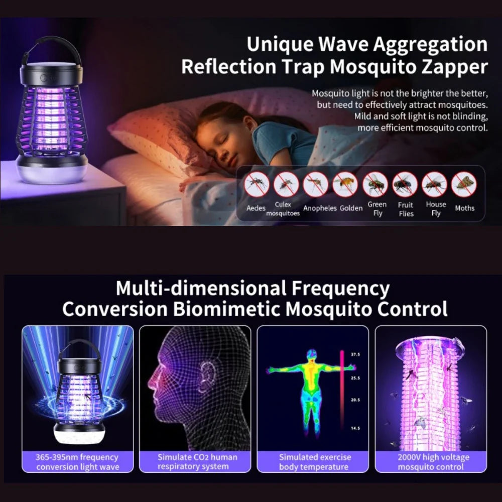 Zappix Mückenlampe Pro | Insektenvernichter & LED Licht | Wiederaufladbar & Sicher | Für Camping, Garten & Balkon