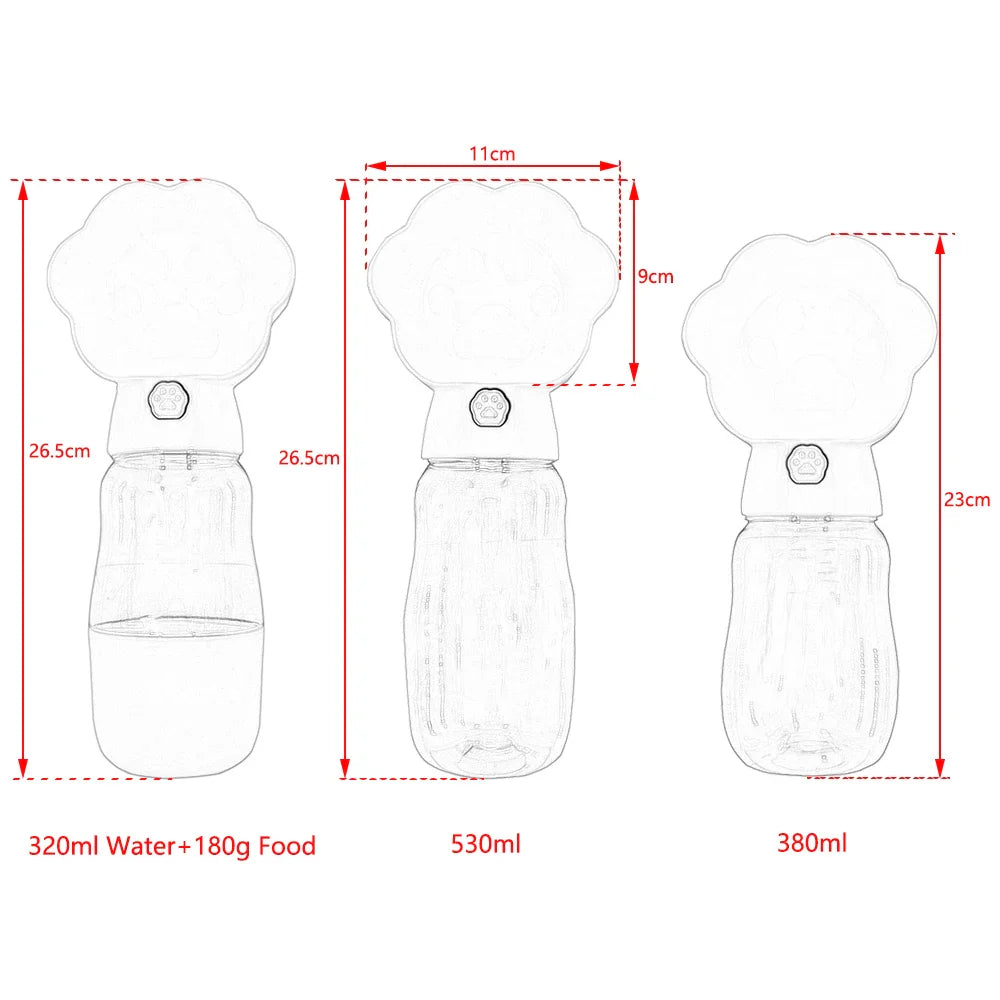 Pawava DuoGo | Wasser & Futterflasche | 2-in-1 Design | Für Unterwegs | Auslaufsicher & Kompakt