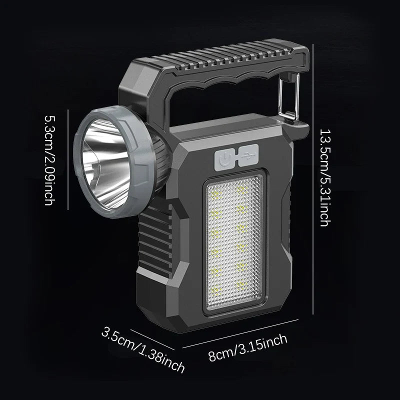 LumoVolt SolarLight | Tragbare Solar Taschenlampe | LED Suchlicht, COB-Arbeitslicht, Laterne