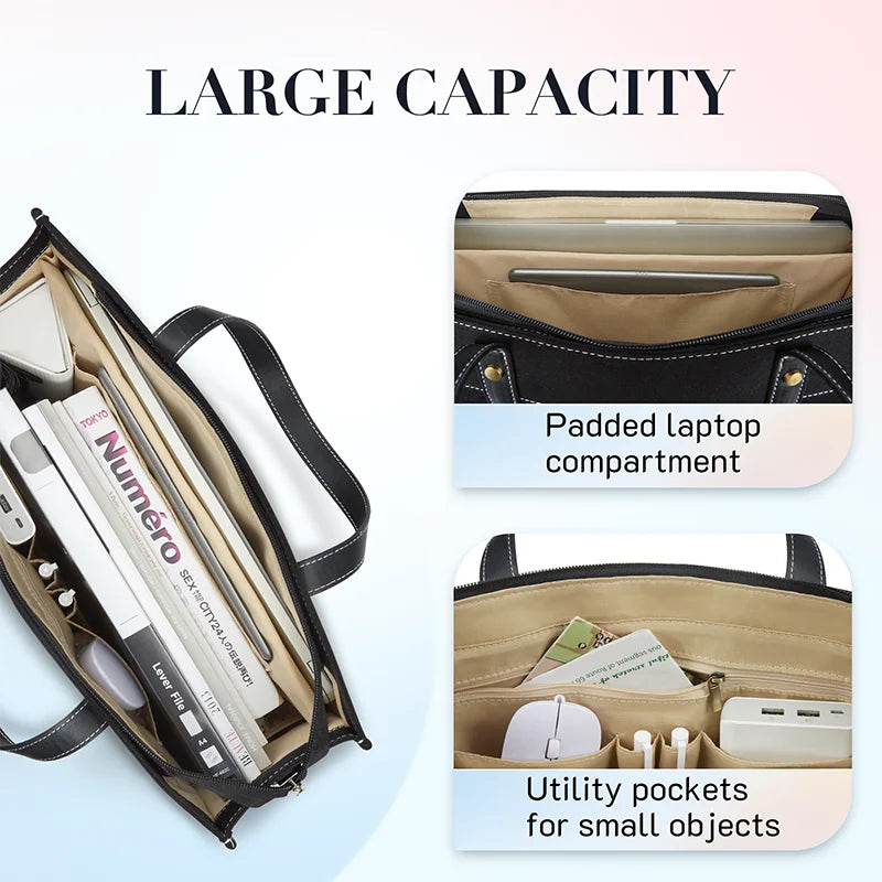 Lumineo Canvas-Tasche | Geräumig & Praktisch | Laptop Fach | Canvas & PU-Leder