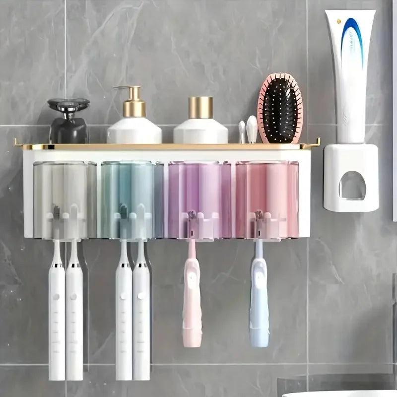 PureBrill WallSet | Zahnputzstation Mit Spender | Ohne Bohren | Für Familien & Paare