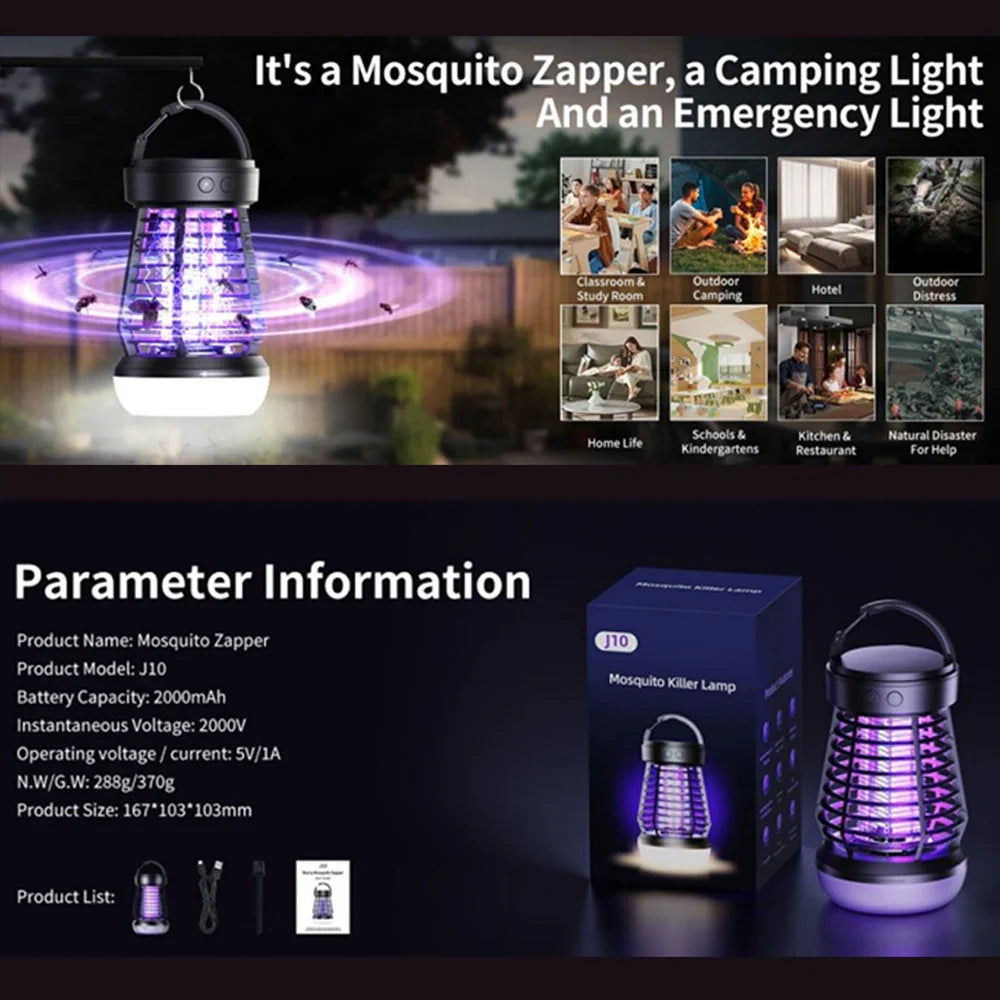 Zappix Mückenlampe Pro | Insektenvernichter & LED Licht | Wiederaufladbar & Sicher | Für Camping, Garten & Balkon