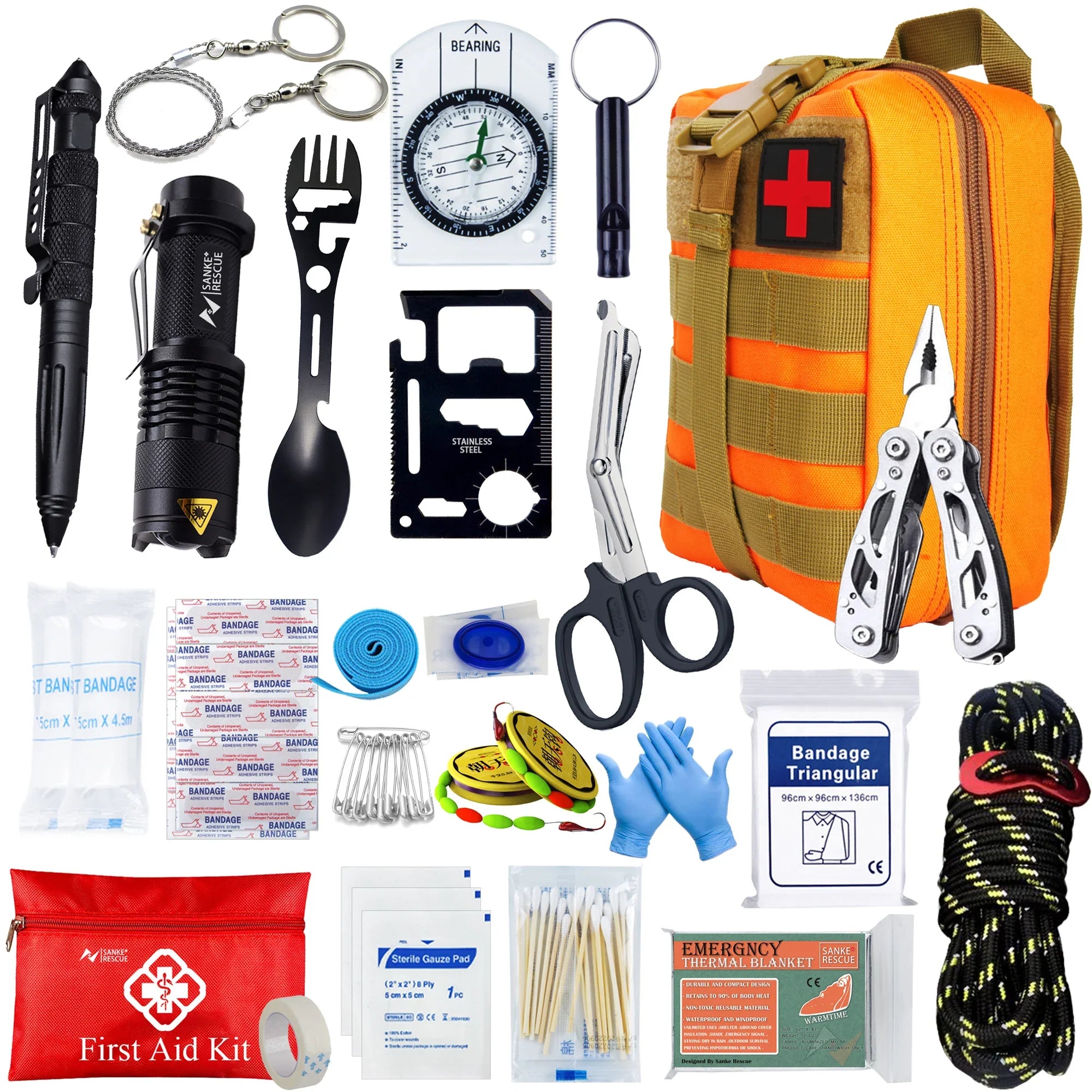 Rescuro Notfall-Set | 24-in-1 Survival Kit | Erste Hilfe & Outdoor Tools | Wasserdichte MOLLE-Tasche