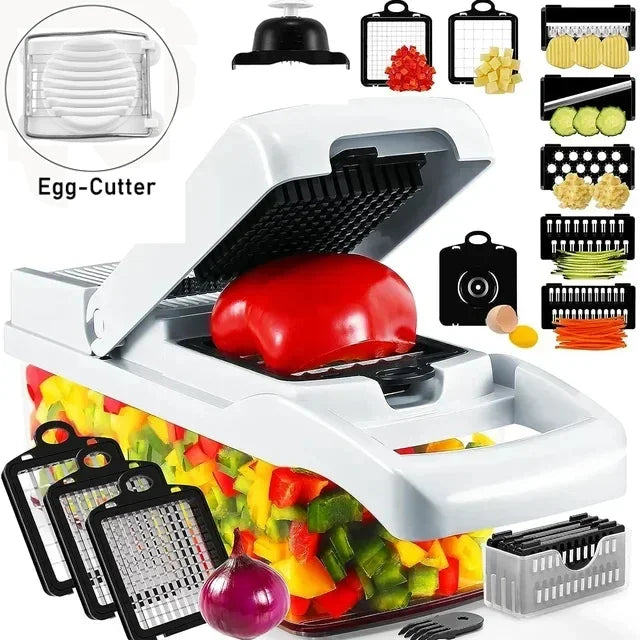 CookSmart | 12-in-1 Gemüseschneider | 7 Edelstahlklingen, rutschfest & BPA-frei | Schneiden, Würfeln, Raspeln & Hobeln für die Küche