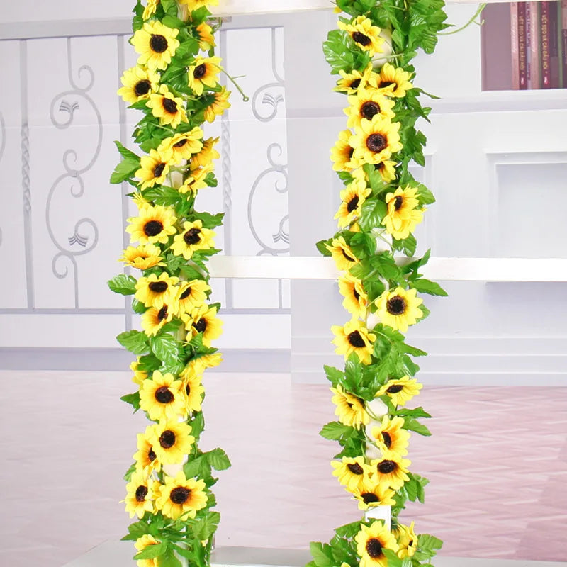 SunFlare | Kunstblumen-Girlande Sonnenblume | Flexibel & Wetterbeständig | 2,6m Länge