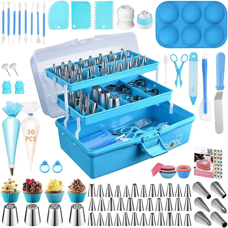 BakeMaster | Tortendeko-Set 236-teilig | Edelstahl-Spritztüllen & Spritzbeutel | Für Backfans & Hobbybäcker
