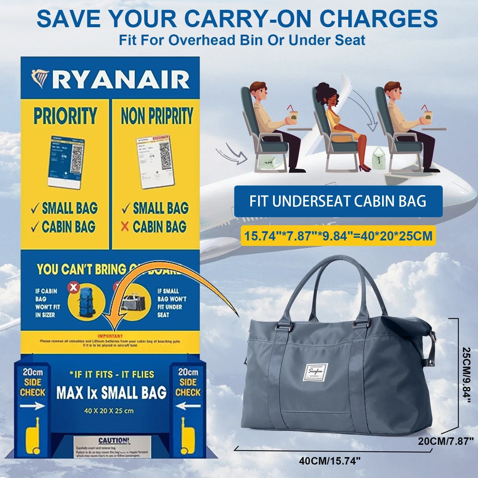 FlyEase Handgepäck Reisetasche | Kompakt & Flexibel | 20L Stauraum