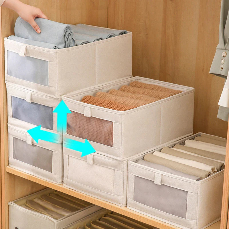 Boxvero Aufbewahrungsbox | Mit Sichtfenster & Faltbar | Atmungsaktiver Leinenstoff | In M, L, XL