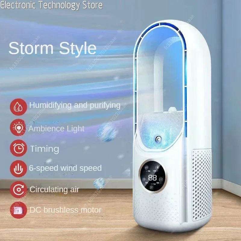 AeroLoom Ventilator | Bladeless Design & Luftbefeuchter | 6 Windstufen | USB-Betrieb & Leise