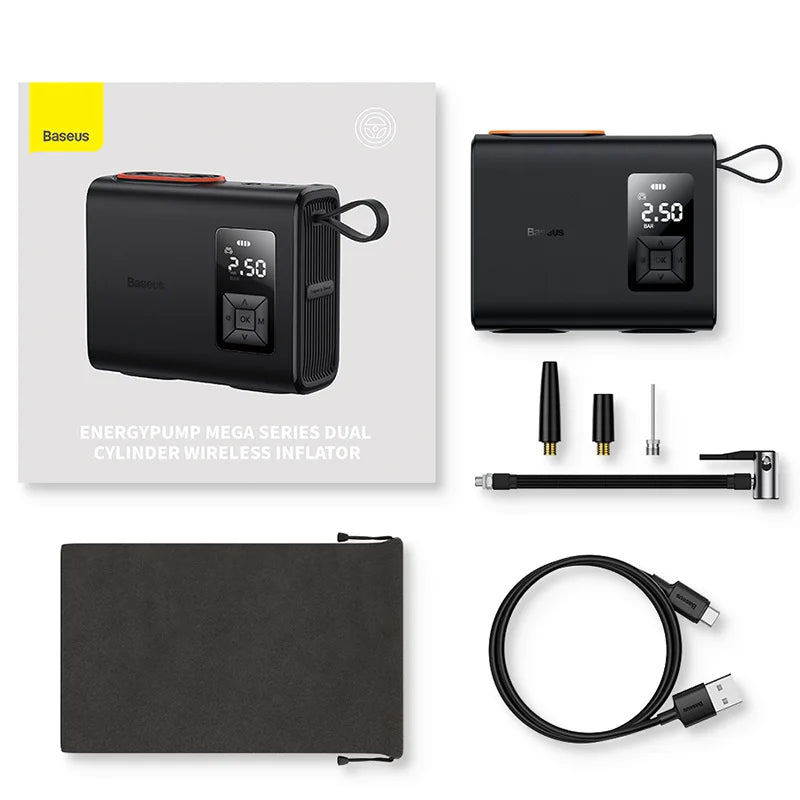 Pressonix Akku-Kompressor | 250W Dual-Zylinder | Automatik-Stopp & LCD | Für Auto, Fahrrad & mehr