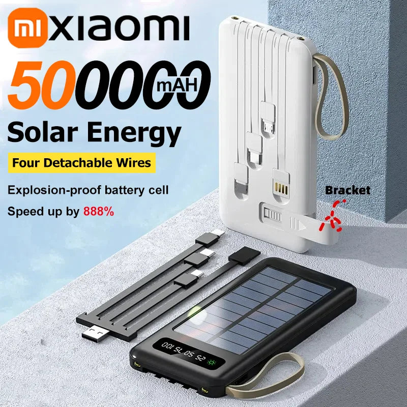 PowerPulse SolarMax | 50.000 mAh | Solarbetrieb & Schnellladung | Multikabel & LED-Licht