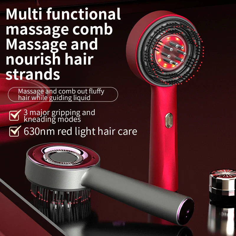 DermaGlow | Mikrostrom Massagekamm | LED-Licht & Serumfunktion | 3 Massage-Modi