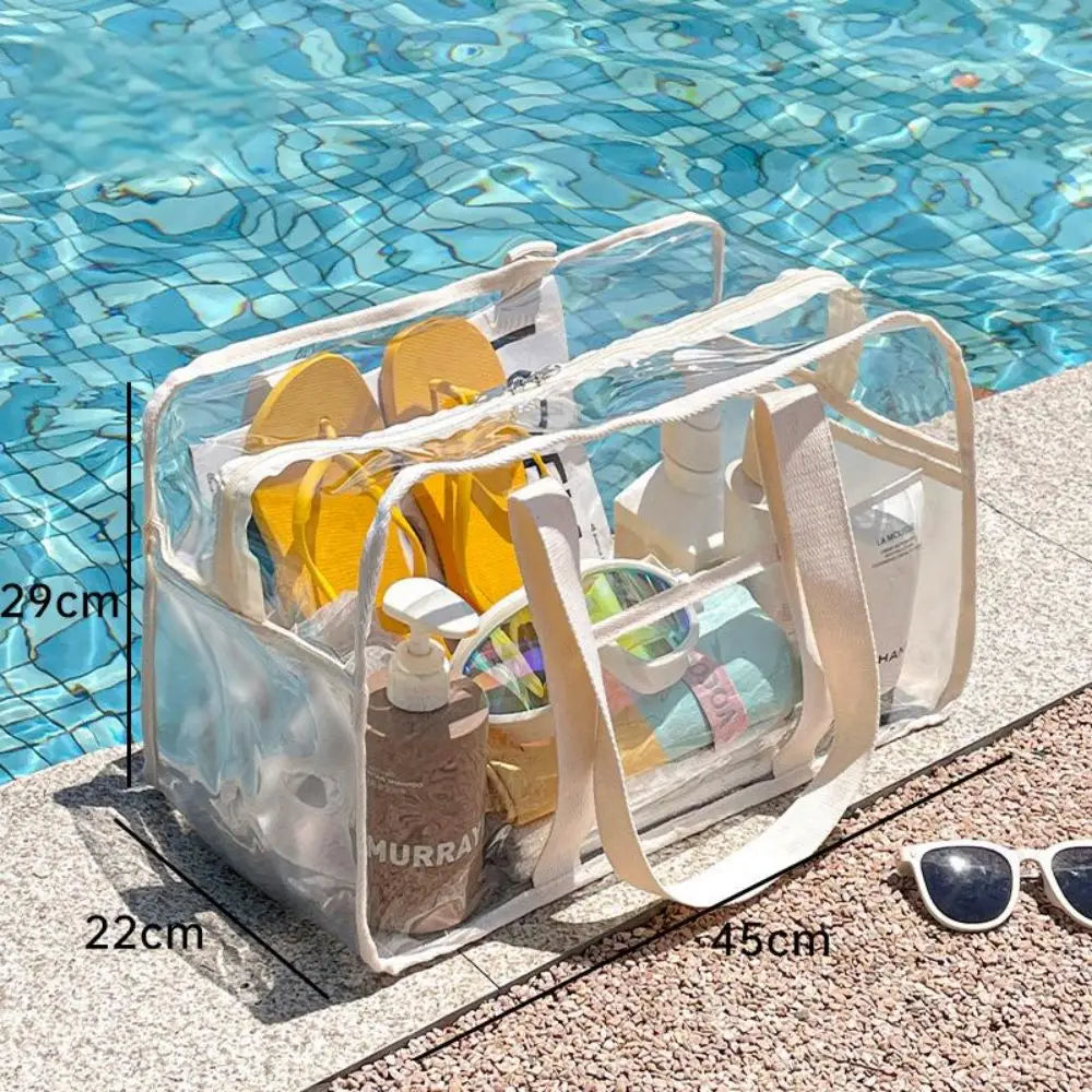 ClearVoyage Transparente Strandtasche | Faltbar & Wasserdicht | Mit Reißverschluss & Schultergurt | Für Schwimmbad, Strand & Camping