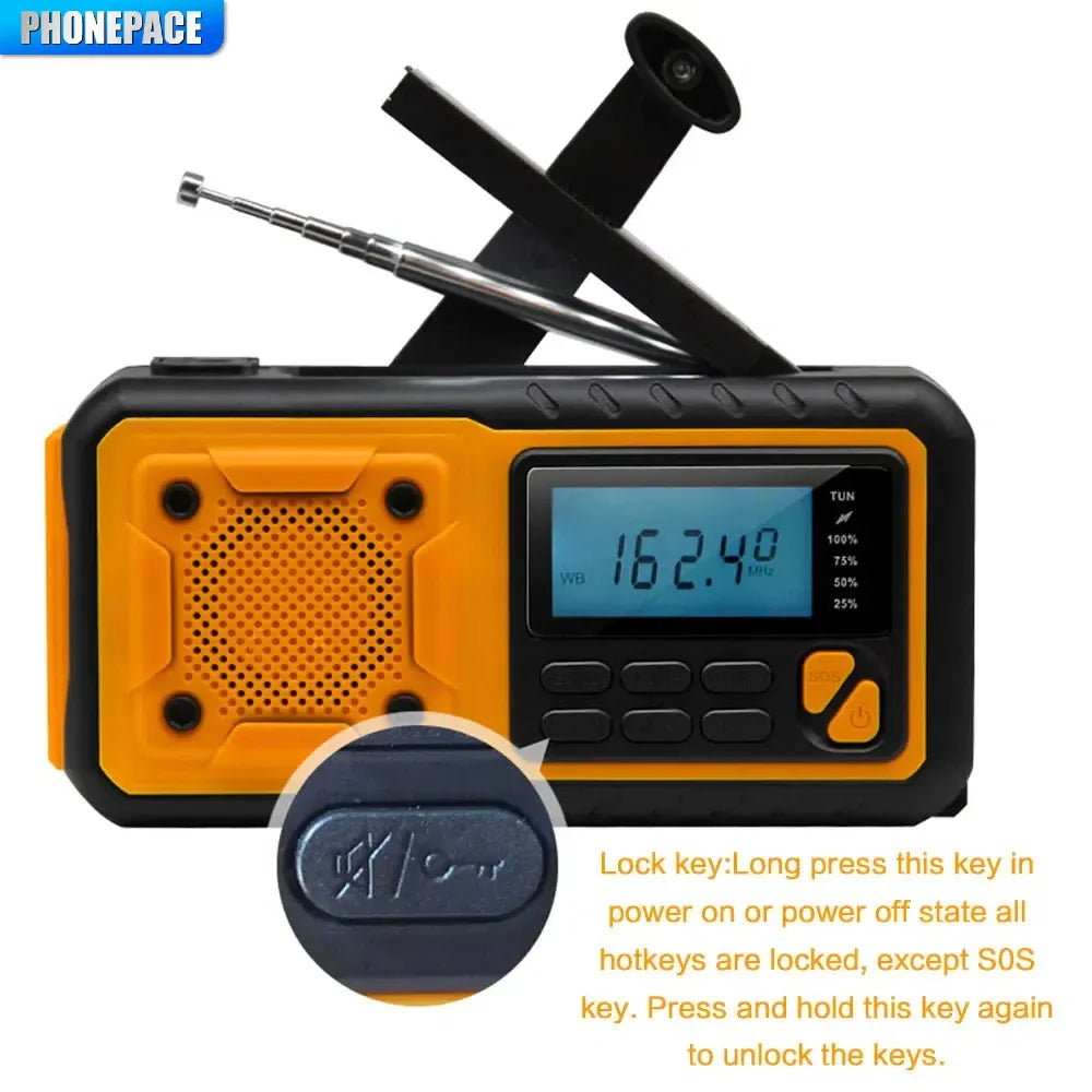 ResQPower | 4-in-1 Solar-Notfallradio | Mit SOS-Alarm, LED-Licht & Powerbank | USB, Handkurbel & Solar aufladbar