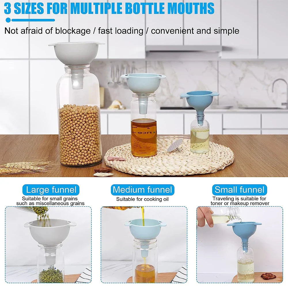 Elvoma FunnelSet 4in1 | Trichter-Set mit Siebfilter | BPA-frei & stapelbar | Für Öl, Saft, Pulver & Gewürze | Skandinavisches Design