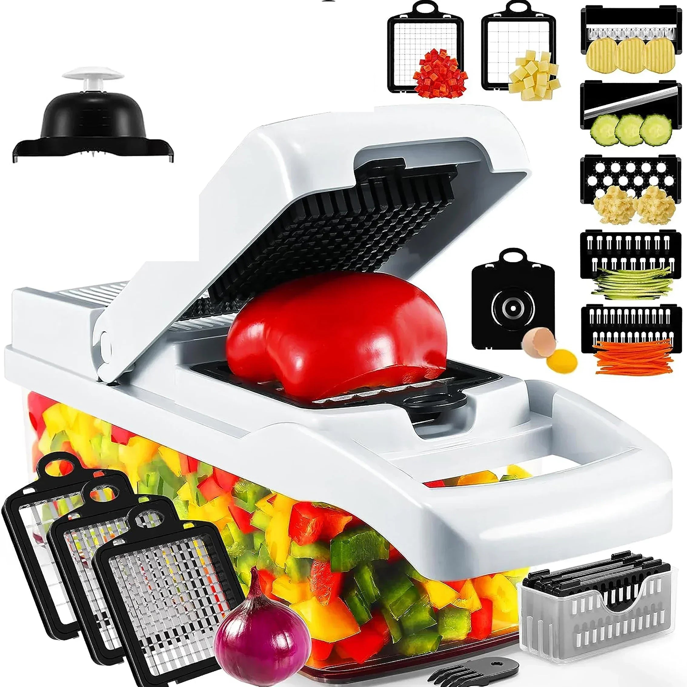 CookSmart | 12-in-1 Gemüseschneider | 7 Edelstahlklingen, rutschfest & BPA-frei | Schneiden, Würfeln, Raspeln & Hobeln für die Küche