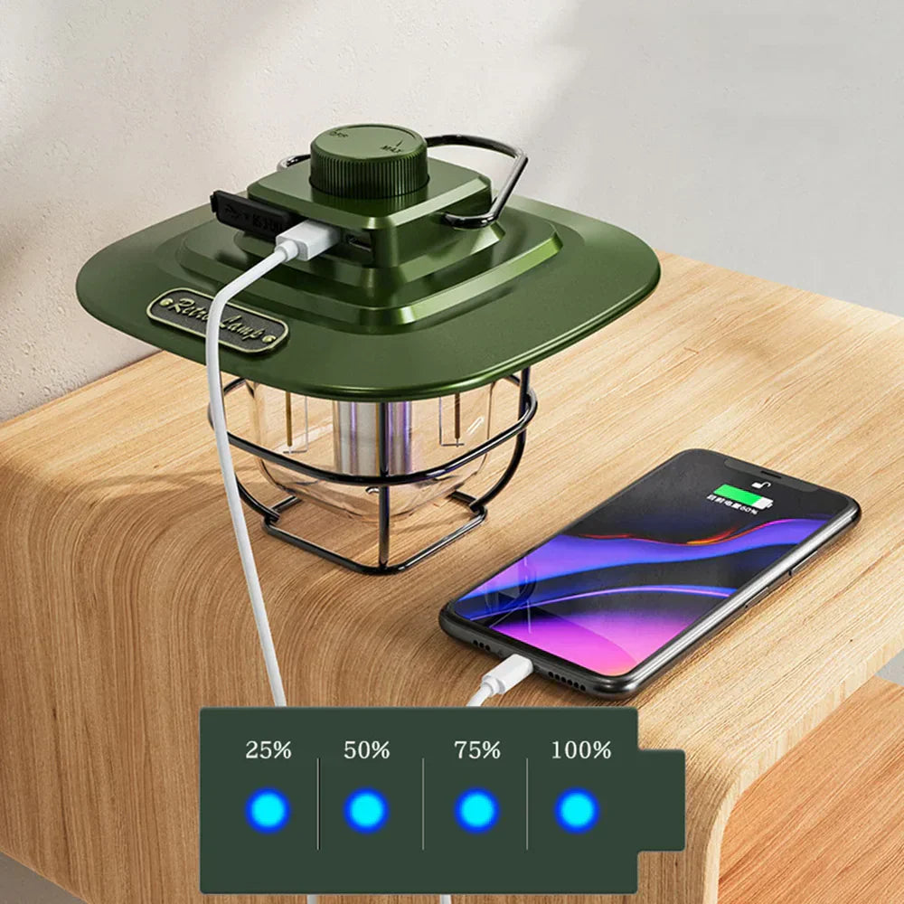 SolariaGlow | Wiederaufladbare LED-Retro-Laterne | Dimmbar & vielseitig | Camping, Garten & Balkon