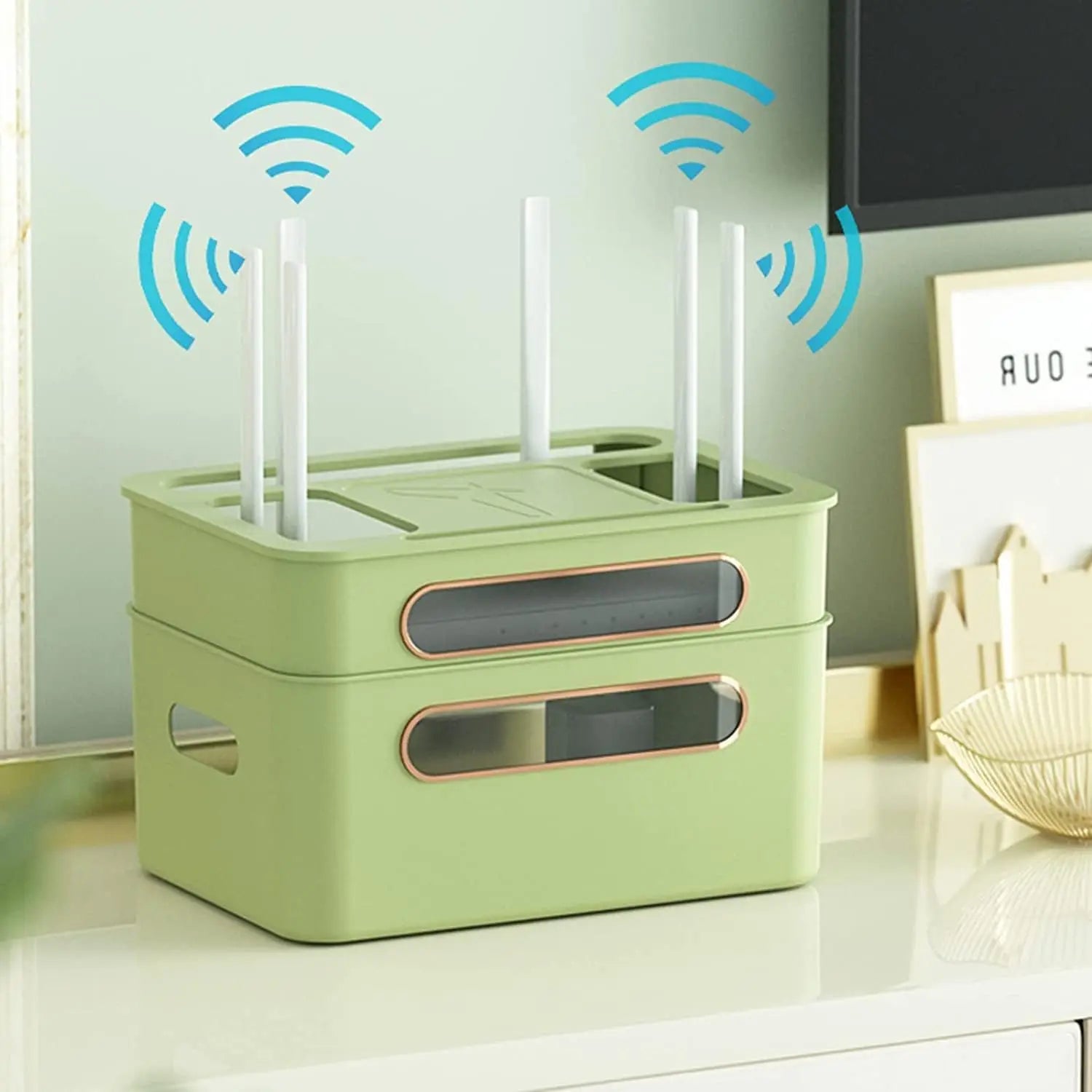 NetCove Box | Router & Kabel Organizer | Mehrstöckig Mit Signalfenster | Für Büro & Zuhause