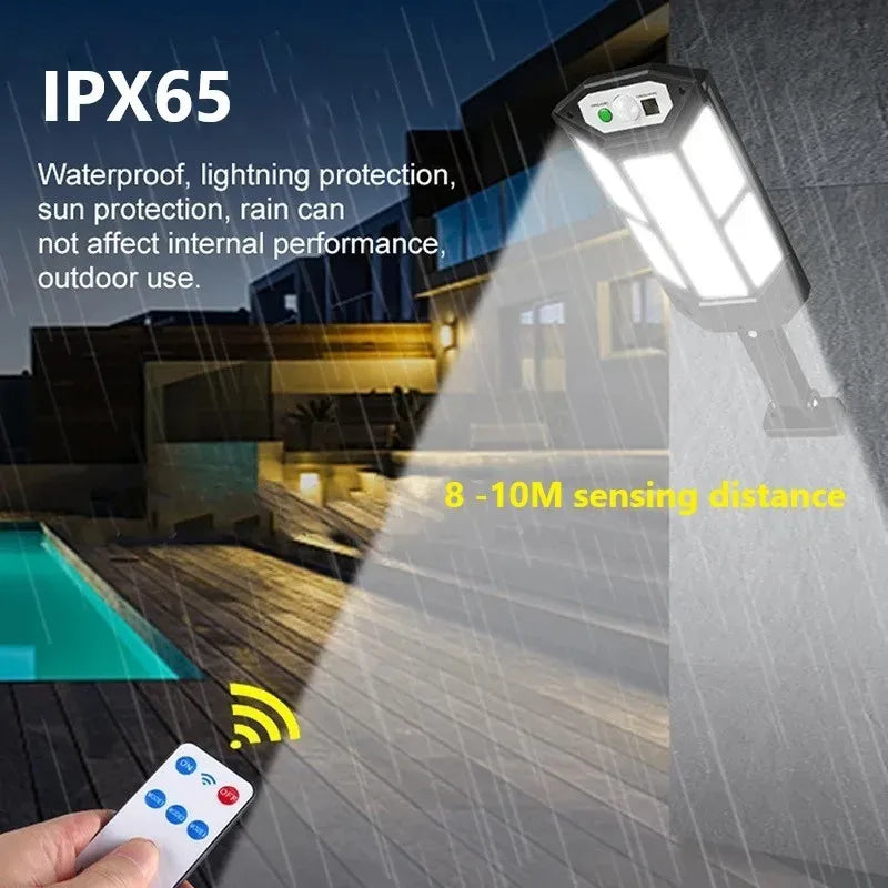 Lumivor Solarstrahler | 9900 Lumen | Mit Fernbedienung & Bewegungssensor | IPX6 Wetterfest