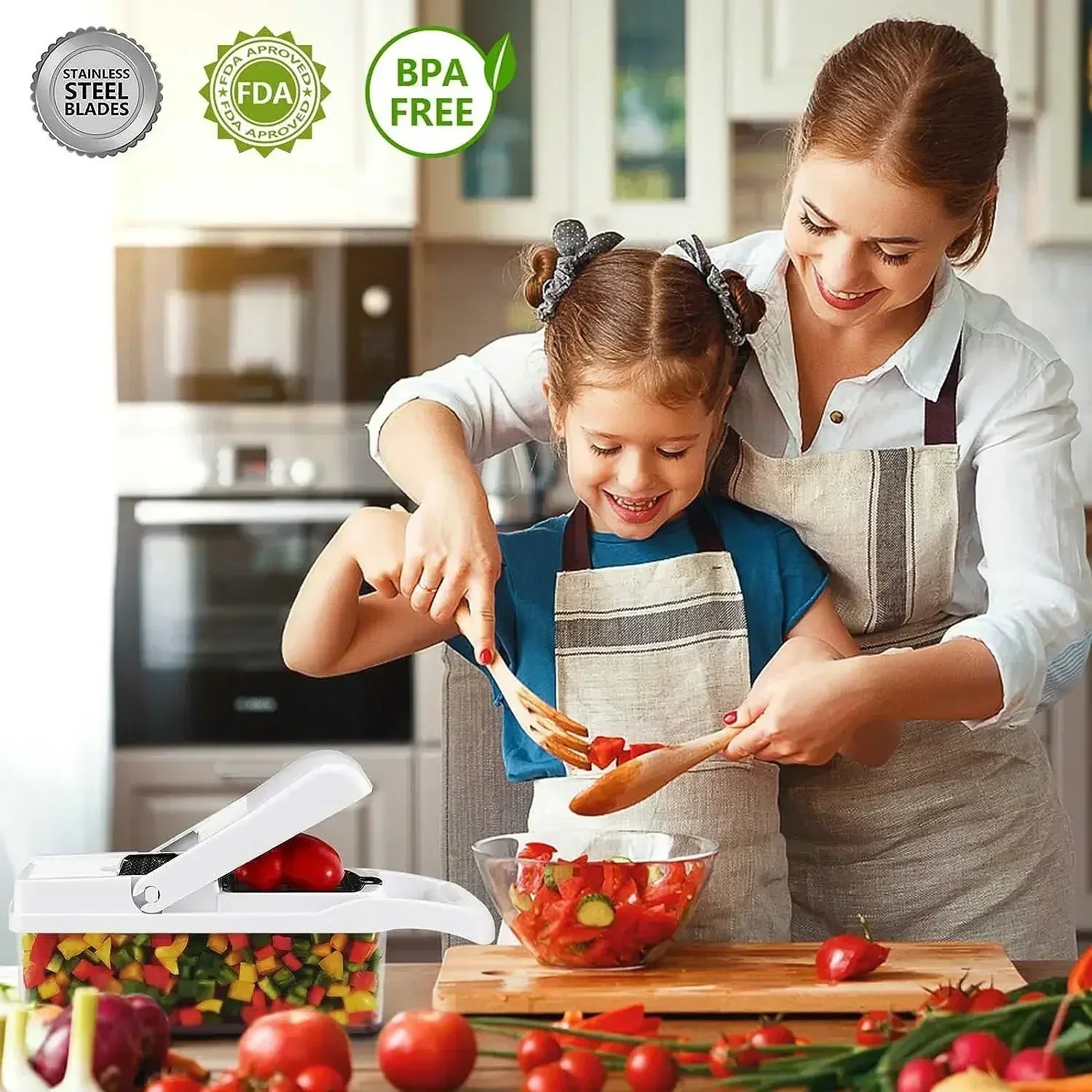 CookSmart | 12-in-1 Gemüseschneider | 7 Edelstahlklingen, rutschfest & BPA-frei | Schneiden, Würfeln, Raspeln & Hobeln für die Küche