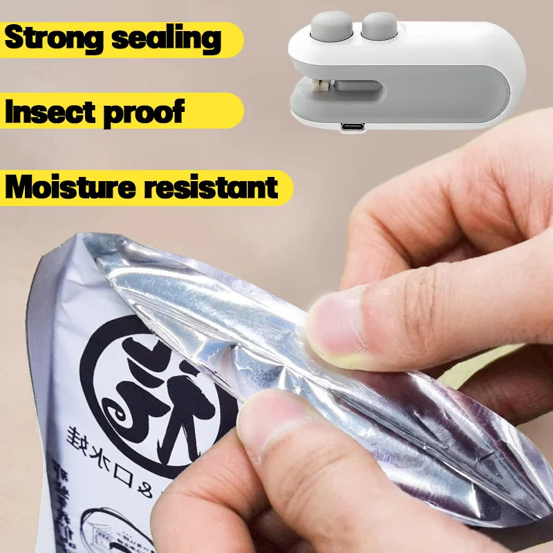 Packiva | Mini-Folienschweißer | 2-in-1 Cutter & USB-Akku | Für Chips, Snacks & Haushalt