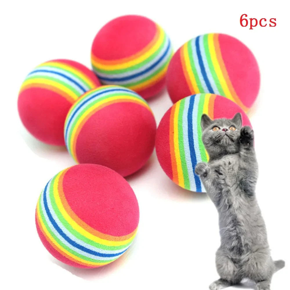 JoyPaws Regenbogen-Spielbälle | Leicht & Sicher | Fördert Bewegung & Sinne | Für Katzen & Kleine Hunde | 6er Set