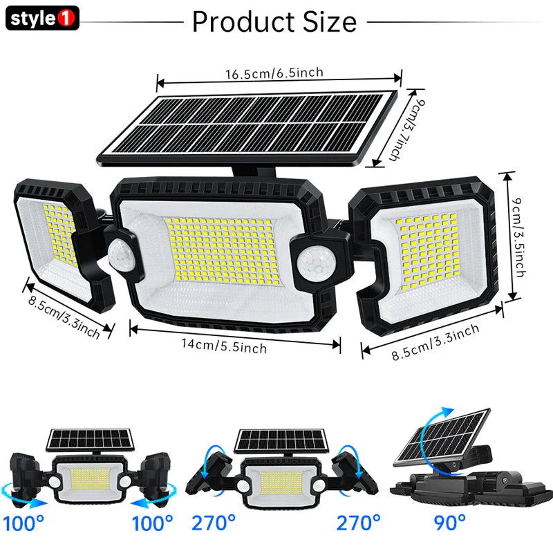 BrightGuard SolarLight | Solar-Bewegungsmelder | 167 LEDs | 3 Schwenkbare Köpfe | IP65
